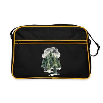 Nachtwald Winterwald Aquarell - Retro Tasche - Schwarz/Gold - Vorne