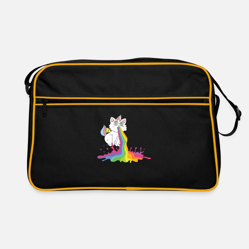 Kotzende Regenbogen Katze - Katzen Geschenk - Retro Tasche - Schwarz/Gold