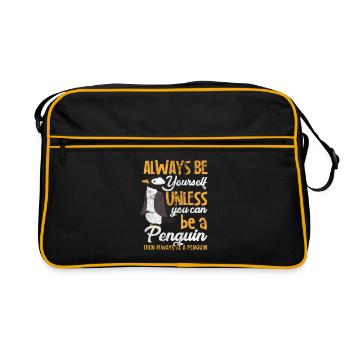 Pinguin Tier lustiges Geschenk - Retro Tasche - Schwarz/Gold - Vorne