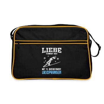 Skispringen Leidenschaft & Liebe - Retro Tasche - Schwarz/Gold - Vorne