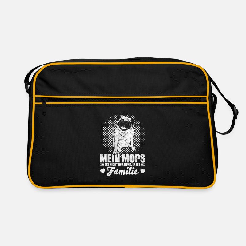 Mops Hund - Retro Tasche - Schwarz/Gold