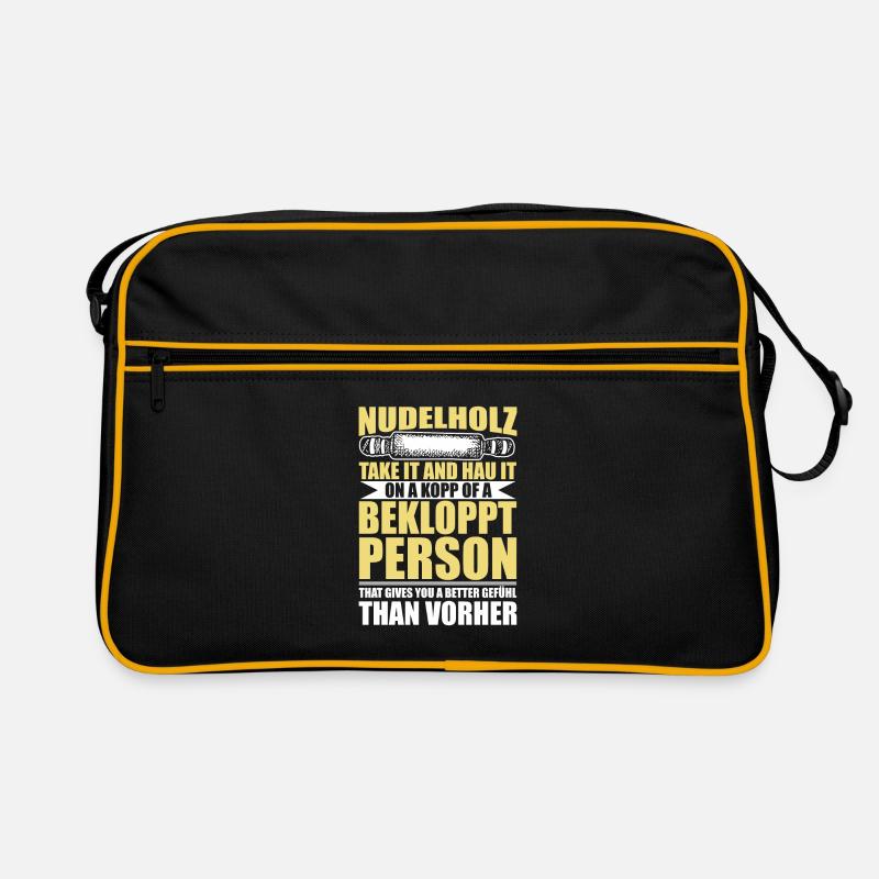 Denglisch lustige Sprüche Geschenkideen - Retro Tasche - Schwarz/Gold
