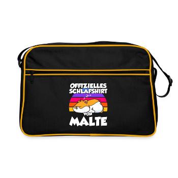 Offizielles Schlafshirt Von Malte - Retro Tasche - Schwarz/Gold - Vorne