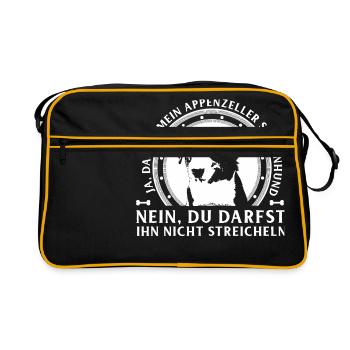 Appenzeller-Nicht Streicheln - Retro Tasche - Schwarz/Gold - Vorne