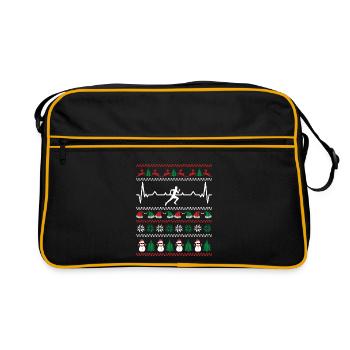 Weihnachtsläufer Herzschlag lustiges Weihnachtsgeschenk - Retro Tasche - Schwarz/Gold - Vorne