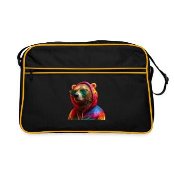 Ours avec lunettes de soleil Ours colorés Cool Animal de la forêt - Sac Retro - noir/or - Devant
