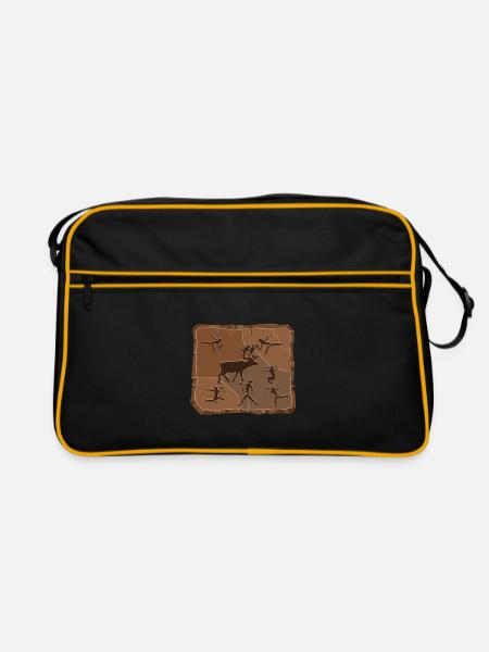 Hirsch Steinzeit - Retro Tasche - Schwarz/Gold - Vorne