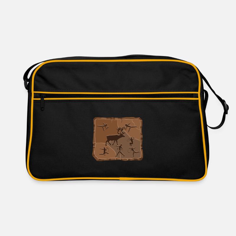 Hirsch Steinzeit - Retro Tasche - Schwarz/Gold