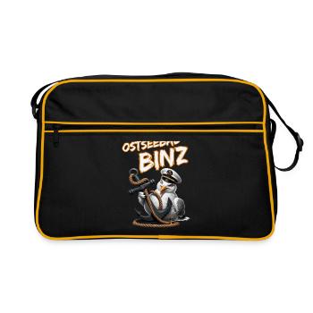 Ostseebad Binz mit lustige Möwe mit Anker - Retro Tasche - Schwarz/Gold - Vorne