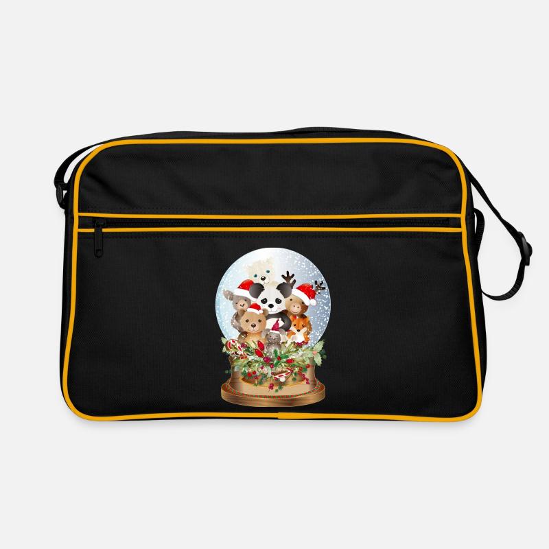 schöne nostalgische Schneekugel mit Kuscheltiere Retro Tasche