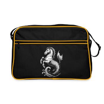 Mythical Hippocampus, Sea Stallion Illustration - Retro Bag - black/gold - Front