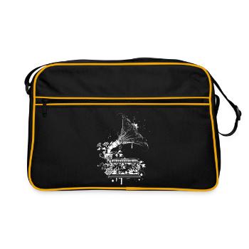 Nostalgic Gramophone – Floral Line Art - Retro Bag - black/gold - Front