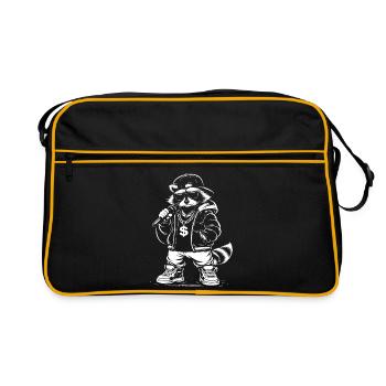 Rapping Raccoon with Bling - Retro Bag - black/gold - Front
