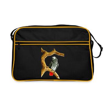 Parrot Noir with red tail tip, Grey parrot - Retro Bag - black/gold - Front