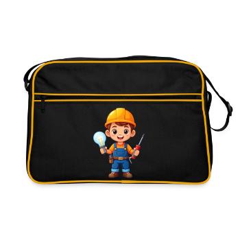 Little Kawaii Electrician with Light Bulb – Cute - Retro Bag - black/gold - Front