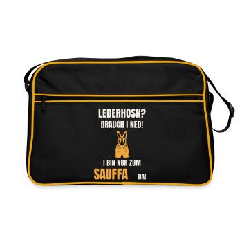 Lederhosn Brauch i ned - Sauffa Spruch Tracht - Retro Tasche - Schwarz/Gold - Vorne