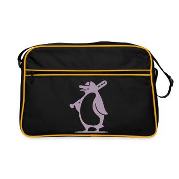 Pinguin Baseballspieler Silhouette - Retro Tasche - Schwarz/Gold - Vorne
