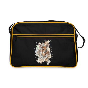 Zarter Rehzauber im Blumenmix - Retro Tasche - Schwarz/Gold - Vorne