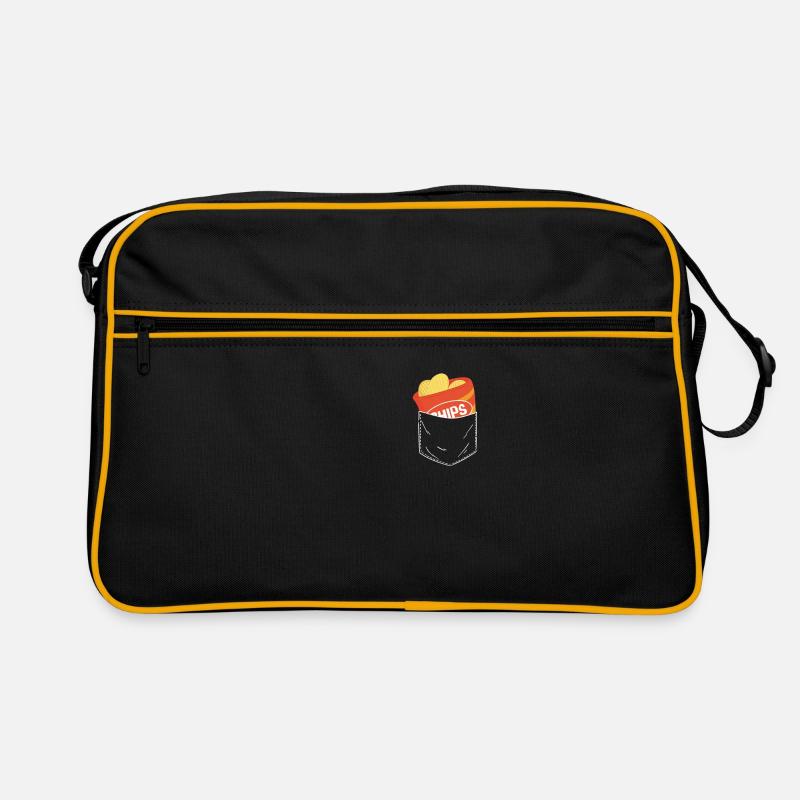 Chips Essen Snacks Süßigkeiten Geschenk - Retro Tasche - Schwarz/Gold