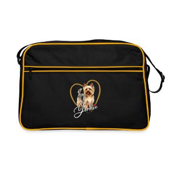 Yorkshire Terrier chiot Yorkie dans un cadre de coeur - Sac Retro - noir/or - Devant