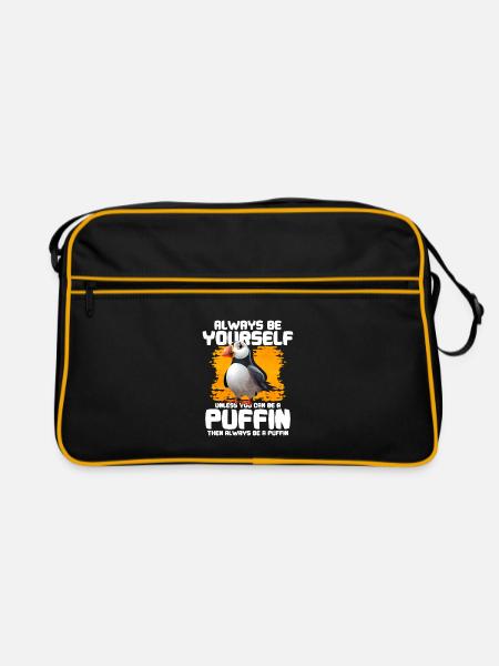 Puffin Bird Gift - Retro Bag - black/gold - Front