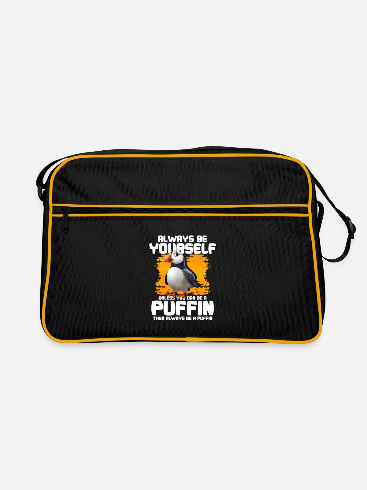 Puffin Bird Gift - Retro Bag - black/gold - Front