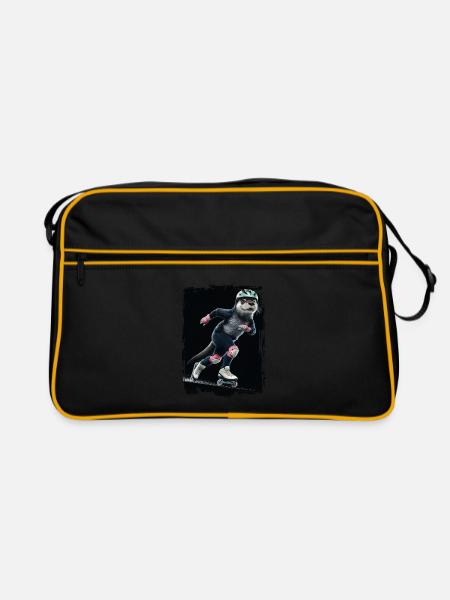Otter Skaten Geschenk - Retro Tasche - Schwarz/Gold