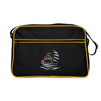 Obst Brombeeren Bootfahren Geschenk - Retro Tasche - Schwarz/Gold - Vorne