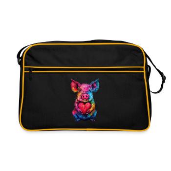 Schwein - Retro Tasche - Schwarz/Gold - Vorne