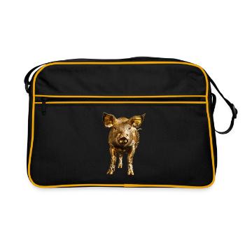 Schwein - Retro Tasche - Schwarz/Gold - Vorne