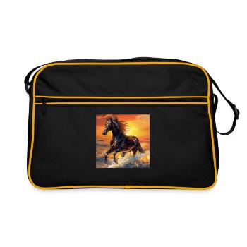 Pferd - Retro Tasche - Schwarz/Gold - Vorne