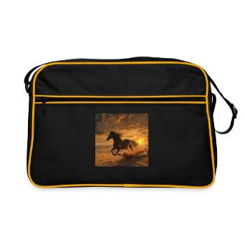 Pferd - Retro Tasche - Schwarz/Gold - Vorne