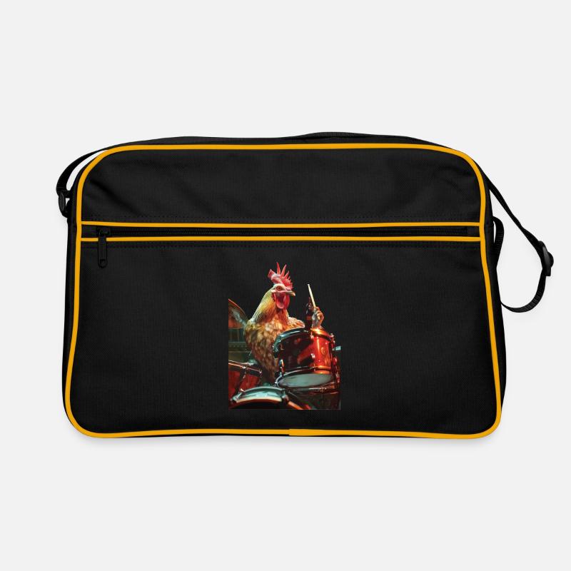 Hahn Trommeln - Retro Tasche - Schwarz/Gold