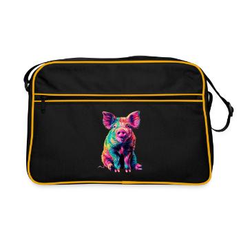 Schwein - Retro Tasche - Schwarz/Gold - Vorne