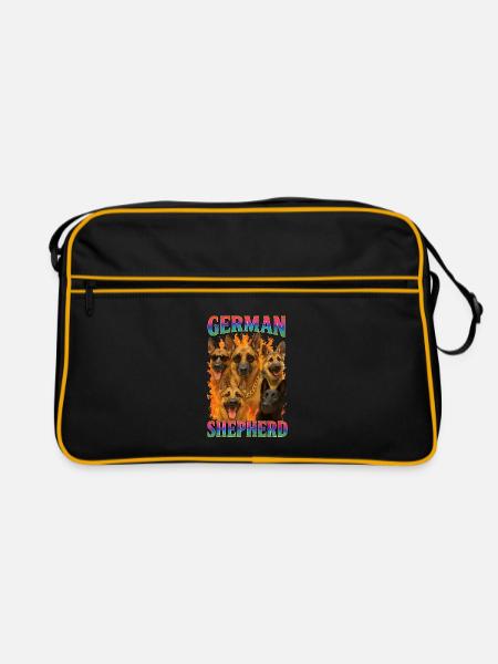 Deutscher Schäferhund - Retro Tasche - Schwarz/Gold - Vorne