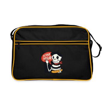 French Skeleton Cartoon With Bone Jour Saying - Retro Bag - black/gold - Front