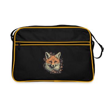 Schöner roter Fuchs Illustration Waldtier Blumen - Retro Tasche - Schwarz/Gold - Vorne