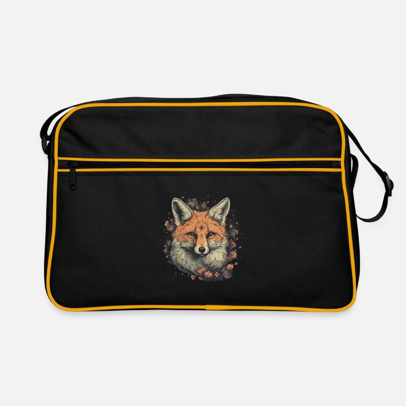 Belle illustration de renard roux Fleurs d’animaux de forêt - Sac Retro - noir/or