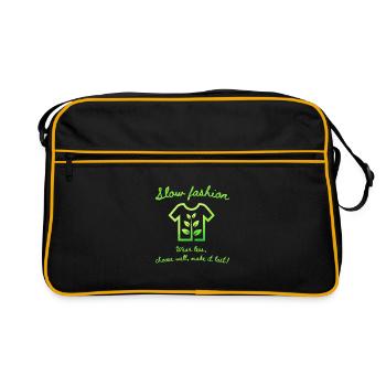Slow fashion Spruch Design mit Pflanze Nachhaltig - Retro Tasche - Schwarz/Gold - Vorne