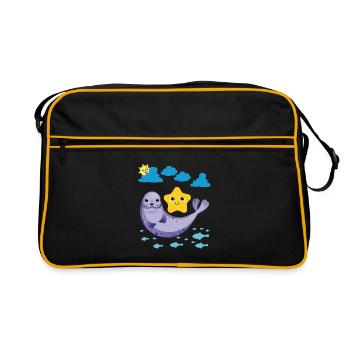 Petit phoque Poisson Soleil Étoile de mer - Sac Retro - noir/or - Devant