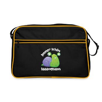 immer schoen langsam mit lustiger Schnecke - Retro Tasche - Schwarz/Gold - Vorne