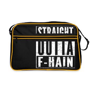STRAIGHT OUTTA FRIEDRICHSHAIN Berlin Shirt F-HAIN - Retro Tasche - Schwarz/Gold - Vorne
