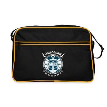 Binz, Ostseebad, Anker - Retro Tasche - Schwarz/Gold - Vorne