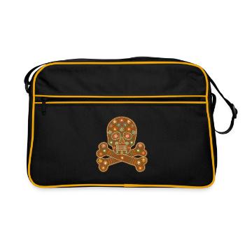 Crâne en sucre en pain d’épices Dia de los Muertos - Sac Retro - noir/or - Devant