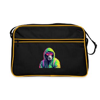 Chimpanzé avec lunettes de soleil Singe Cool coloré - Sac Retro - noir/or - Devant