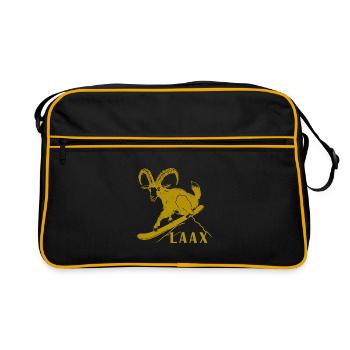 Laax Graubünden Steinbock Snowboard Schweiz - Retro Tasche - Schwarz/Gold - Vorne