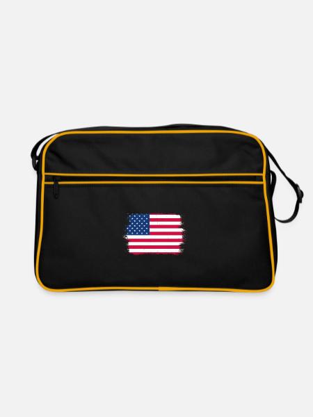 USA Flagge Amerika Fahne Stars & Stripes Patriot - Retro Tasche - Schwarz/Gold - Vorne