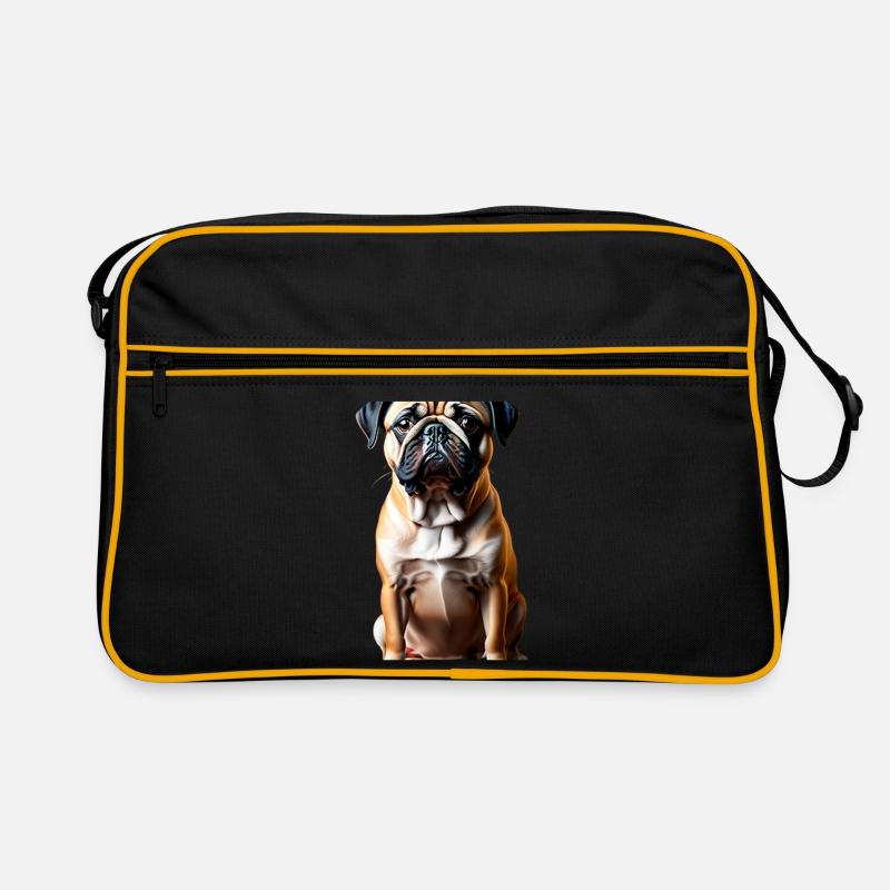 Mops-Hund-Thema - Retro Tasche - Schwarz/Gold