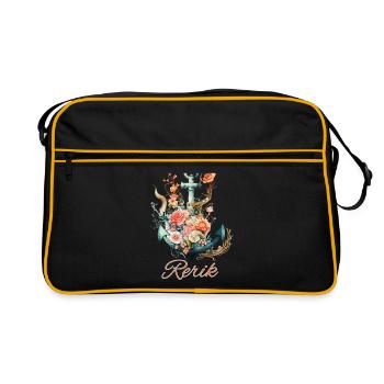 Rerik-Anker mit Blumen - Retro Tasche - Schwarz/Gold - Vorne
