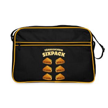 Baklava - Türkischer Sixpack - Süßspeise - Spruch - Retro Tasche - Schwarz/Gold - Vorne